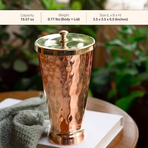 Handcrafted Copper Tumbler with Brass <b>Lid</b> Premium Serving Glass for Water Juice Beverages - Product Image 6