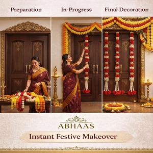 Guirnaldas Colgantes de Tela Tradicional Hechas a Mano con Cuentas Rojas en Forma de Loto para Decoración de Bodas, Cumpleaños, Diwali y Festivales - Interior, Techo - Product Image 3