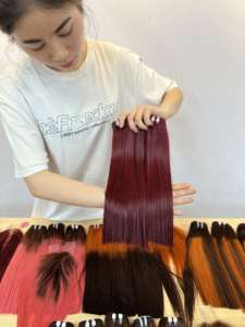 Paquetes de cabello humano de color burdeos Venta al por mayor Paquetes de cabello liso alineados con cutícula virgen Paquetes de cabello humano rojo 99J de color - Product Image 4