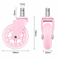 Roulettes pivotantes roses de 100 mm (4 pouces) avec roulement silencieux, réglables, capacité de charge de 50 kg, sans frein, design moderne pour mobilier de bureau