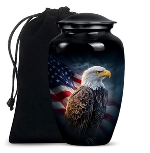 American Flag Bald Eagle Cremation Urn <b>for</b> Adult Human <b>Ashes</b> Decorative Funeral Urns Metal Memorial <b>Keepsake</b> Jar - Product Image 1