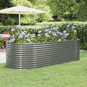 Grand lit de jardin surélevé en acier gris thermolaqué, élégants pots et jardinières - Product Image 1