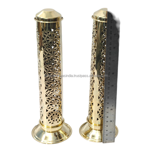Soporte de latón premium para quemador de incienso en forma de torre, diseño Jali con ventilación, soporte metálico hecho a mano, ecológico, para el hogar, el templo o la espiritualidad. - Product Image 5