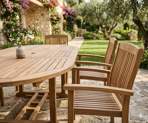 Solid Teak Wood Garden Dining Set Oval Extendable Table With Armchairs Outdoor Furniture Patio Set Indonesian Craftsmanship - Product Image 3