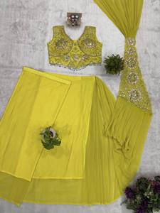 Encantador Sari de Georgette con Bordado, Choli Cosido, Pre-Drapeado, Conjunto de Una Pieza para Mujer, Atuendo para Fiesta de Boda India - Product Image 4