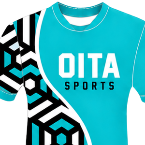 Turquoise Blue Black White Geometric Rugby <b>Jersey</b> <b>Short</b> Sleeve Crew Neck Custom Breathable Training Athletic Team Sportswear - Product Image 3
