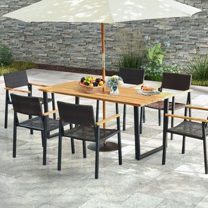 Tavolo da Pranzo Pieghevole in Legno di Acacia per Esterni per 6 Persone con Foro per Ombrellone da 2 Pollici per Giardino e Villa - Product Image 2