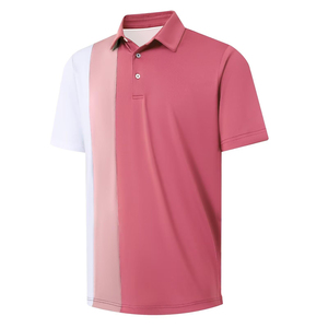 Polo pour homme à blocs de couleur, manches courtes, tricoté, décontracté, boutonné, noir, rose, rouge, coupe classique - Product Image 3