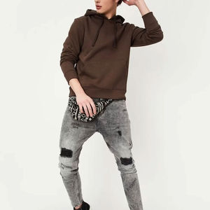 เสื้อฮู้ดดี้สีน้ำตาลสำหรับผู้ชาย แขนยาว มีกระเป๋าจิงโจ้ ผ้าคอตตอนผสม สวมใส่สบาย - Product Image 2