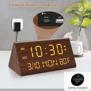 Sveglia Digitale in Legno 12/24H con Dimmer 0-100%, 2 Impostazioni di Allarme (Modalità Giorno Settimanale/Quotidiana), Snooze 9 Minuti, Temperatura, da Scrivania/Tavolo - Product Image 4