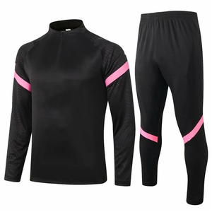 Men's <b>Black</b> Pink Soccer Training Suit Full Sleeve Moisture Wicking Athletic Wear Stand Collar Zipper Elastic Waist <b>Pants</b> - Product Image 3
