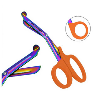 Ciseaux EMT 7,25 pouces, lames arc-en-ciel avec manche orange, acier inoxydable allemand, ciseaux utilitaires EMT, bandage de traumatisme, paramédical - Product Image 1