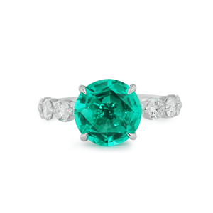 2.5ct Round Cut Colombian Lab Grown Emerald Engagement <b>Ring</b> 18K White Gold 4 Claw Prong <b>Ring</b> with Lab Diamond Side Stones Bridal - Product Image 4