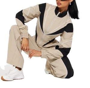 Ensemble survêtement coupe-vent color block personnalisé pour femme, deux pièces, avec pantalon de jogging court et long, respirant - Product Image 6