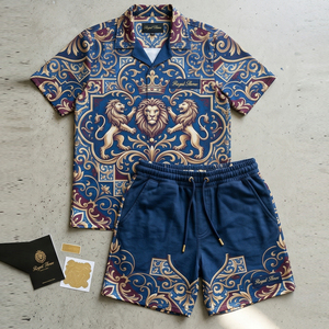 Ensemble d'été pour homme Regal Three Men, chemise à manches courtes avec short imprimé à cordon de serrage - Product Image 6