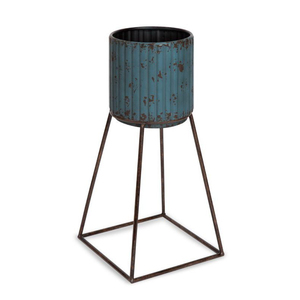 Galvanized Iron Metal Planter With <b>Stand</b> Vintage Style Indoor Outdoor Garden Decor Freestanding Flower <b>Pot</b> With Rope Handles - Product Image 5