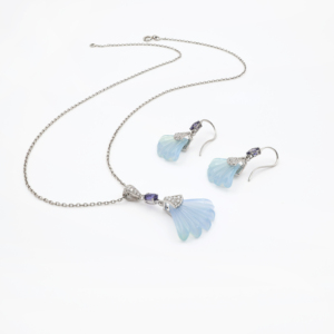 Ensemble pendentif et boucles d'oreilles en argent sterling 925 avec onyx bleu océan et iolite naturelle, plaqué rhodium, bijoux fins OEM ODM - Product Image 3