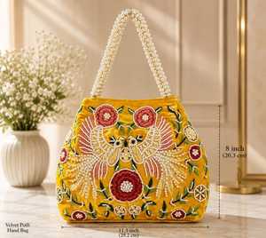 Sac à main en velours léger et durable pour femmes, motif floral, avec poignée en perles et doublure en soie - Product Image 4