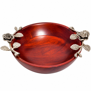 Bol de service rond en bois avec base en métal doré en forme de branche, bol décoratif pour salade et fruits, idéal pour hôtels, restaurants et décoration intérieure - Product Image 2