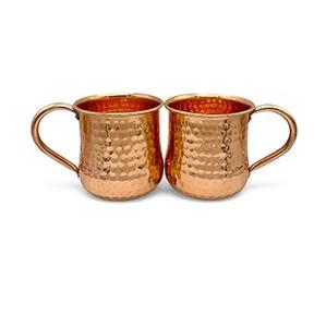 Ensemble de 2 tasses rondes en cuivre martelé et acier inoxydable, 100% cuivre massif pur, 16 oz, pour l'eau et les cocktails - Product Image 1