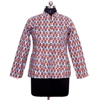 Veste courte matelassée en coton tricoté pour femme, imprimé floral, avec ceinture brodée, style bohème fait main, blazer d'hiver à rayures