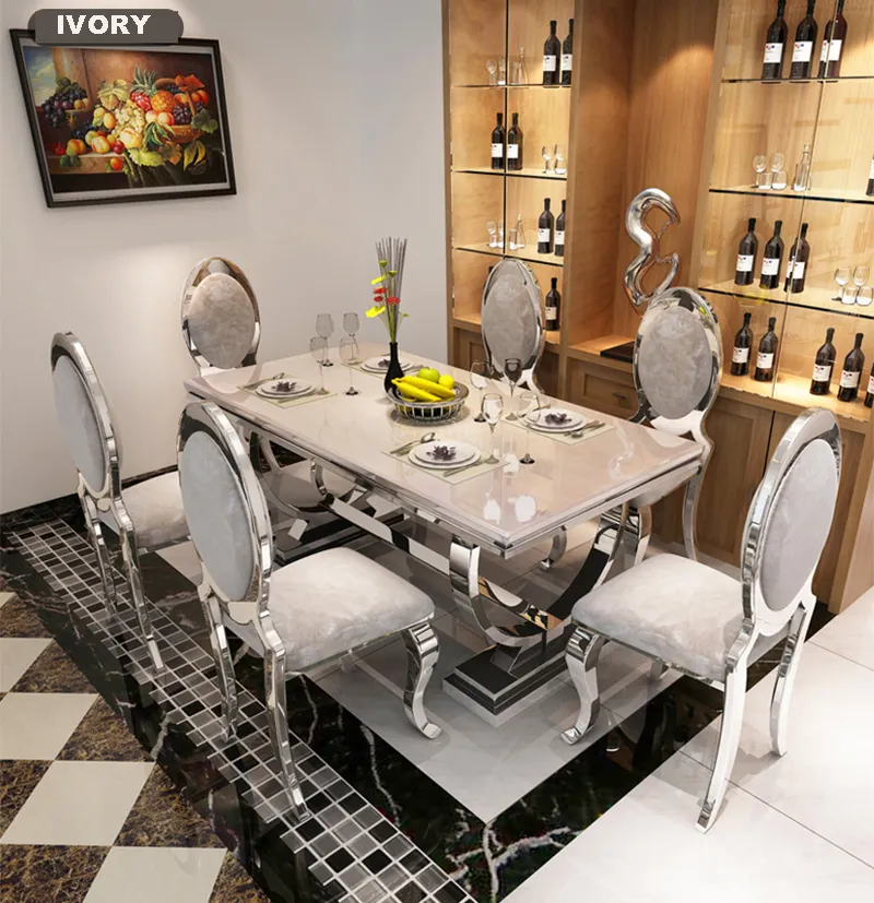 Мебель для ресторана, роскошный современный стол для столовой, Прямоугольный Роскошный набор с стульями, современный обеденный стол