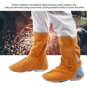 Cowhide Split Leather Flame Resistant Welding Spatters 500 Degree <b>Temperature</b> Resistance Wear Resistant Elastic Band Work Gloves - Product Image 2