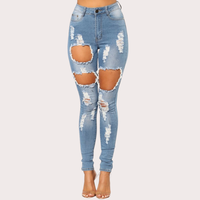 Nouvelle collection en gros de jeans déchirés pour femmes, taille haute, coupe droite, très élastiques, respirants, écologiques, style sombre et sexy, décontractés, OEM BD