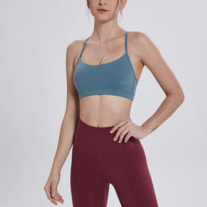 Soutien-gorge de sport sans couture pour femme, col rond, bretelles spaghetti, couleur unie, respirant, maintien moyen, pour yoga et fitness - Product Image 2