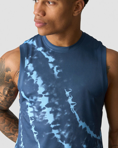 Camiseta sin mangas para hombre con efecto tie-dye, cuello redondo, de secado rápido, deportiva, 100% algodón, tejido de punto, estampado digital, estilo urbano. - Product Image 3