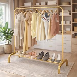 Minimalist Standing Metal Clothing Rack <b>With</b> <b>Shoe</b> Shelf Double Tier <b>Wardrobe</b> <b>Storage</b> Holder Durable Baking Paint Finish - Product Image 1