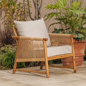 Ensemble de jardin contemporain avec canapé 2 places, deux chaises, meubles d'extérieur écologiques, durables, résistants aux intempéries, design en teck - Product Image 3