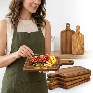 Planche à découper Skyjoy en bois d'acacia, 10 pièces, durable, faite à la main, avec poignée, épaisseur 1,5 cm, rectangulaire, couleur naturelle, pour la viande et le fromage - Product Image 1