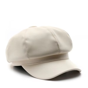 Brown PU Leather <b>Beret</b> Hat Retro Solid Color Newsboy Cap for <b>Women</b> Casual Travel Outdoor - Product Image 2