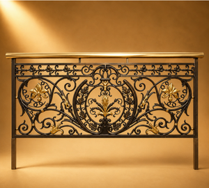 Panneau de balustrade de balcon mural moderne en fer géométrique noir et or pour extérieur, en laiton et en fer - Product Image 2