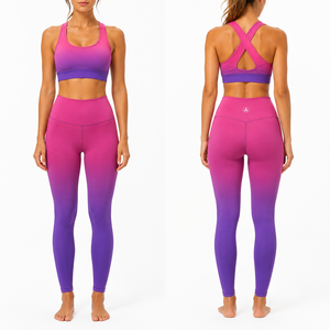 Conjunto de yoga ombré para mujer: leggings de cintura alta con bolsillos y sujetador deportivo de espalda cruzada para fitness y gimnasio - Product Image 4