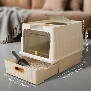 "Humanized White <b>Cat</b> Litter <b>Box</b> with Drawer Style Design Space-saving" - Product Image 4