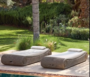Contemporary Rattan <b>Sun</b> <b>Lounger</b> <b>With</b> Polyester <b>Cushions</b> Outdoor Furniture Modern Design Armless Durable Patio Seating - Product Image 6