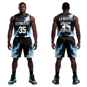 Tenues de basket-ball Pro Style Blue Fire Splash, maillot personnalisé avec short, numéro 35, équipement sportif d'équipe B.B Industry - Product Image 1
