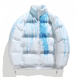Veste matelassée unisexe blanche unie, col montant, fermeture éclair, coupe-vent, vêtement d'hiver décontracté, rembourrage standard en fibres de polyester - Product Image 5