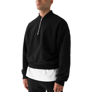 Sweat-shirt zippé pour homme, coupe ample, oversize, uni, en molleton délavé vintage, à épaules tombantes côtelées, coupe courte - Product Image 2