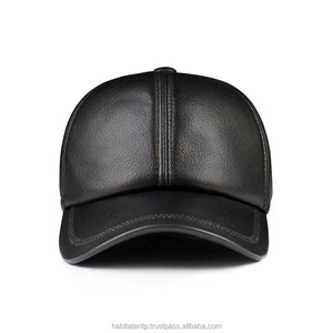 Casquette de baseball en cuir PU noir, 6 panneaux, ajustée, unisexe, décontractée, couleur unie, taille adulte 56-58CM, vente en gros, personnalisable OEM - Product Image 1