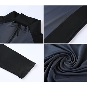 Chemise de performance pour homme à manches longues, col montant, blocs de couleur blanc et bleu, fermeture éclair quart de tour, anti-humidité, coupe ajustée, vêtement de sport - Product Image 5