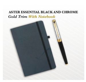 ปากกาโรลเลอร์บอล Parker Aster Essential สีดำพร้อมขอบโครเมียม พร้อมสมุดบันทึกปกแข็งพรีเมียม หมึกสีน้ำเงิน หัวปากกาขนาดกลาง – Luxury Gi - Product Image 3