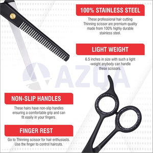 Ciseaux de barbier en acier inoxydable noir à 28 dents pour droitiers, pour la texture et le mélange professionnel des cheveux - Product Image 4