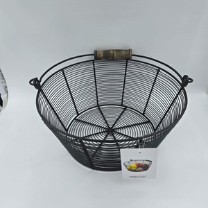 Grand panier à fruits en fil métallique noir avec poignée en bois, organisateur de rangement pour comptoir de cuisine, bol à fruits décoratif, décoration intérieure - Product Image 2