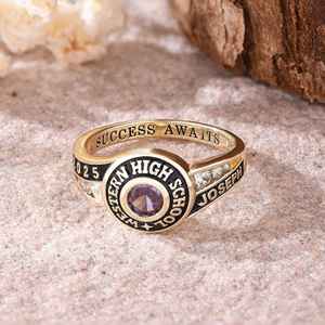 Anillo de Graduación Universitario Personalizado BOJ School Ring 064, Anillo de Colegio Secundario para Ella, con Piedra de Nacimiento, Plata 925, ¡Oferta! - Product Image 1