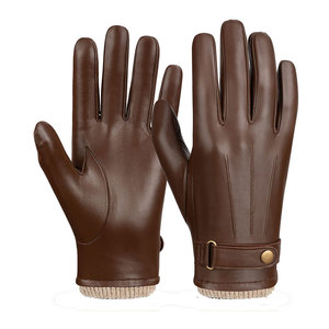 Gants en cuir pour homme, coupe basse, antidérapants, avec sangle de poignet réglable, en cuir souple de qualité supérieure, compatibles écran tactile, pour la conduite et les activités de plein air - Product Image 1