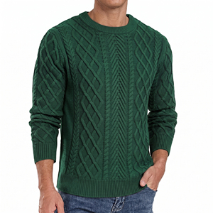 <b>Men's</b> <b>White</b> Cable Knit Sweater Crew Neck Pullover Long Sleeve Casual Winter Warm Knitted <b>Jumper</b> Cotton Blend Fashion Top - Product Image 2