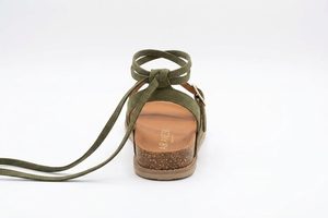 Sandales plates Dlords en daim vert olive à bride cheville, fermeture à boucle, bout carré, décontractées, respirantes, toutes saisons, espadrilles en liège - Product Image 2